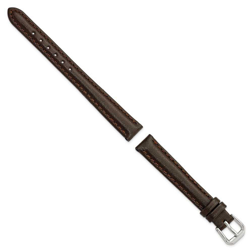 Image of 12mm 6.75" Brown Smooth Leather Silver-tone Buckle Watch Band