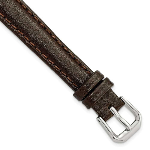 Image of 12mm 6.75" Brown Smooth Leather Silver-tone Buckle Watch Band