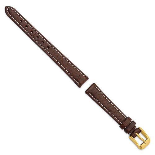 Image of 12mm 6.75" Brown Sport Leather White Stitch Gold-tone Buckle Watch Band
