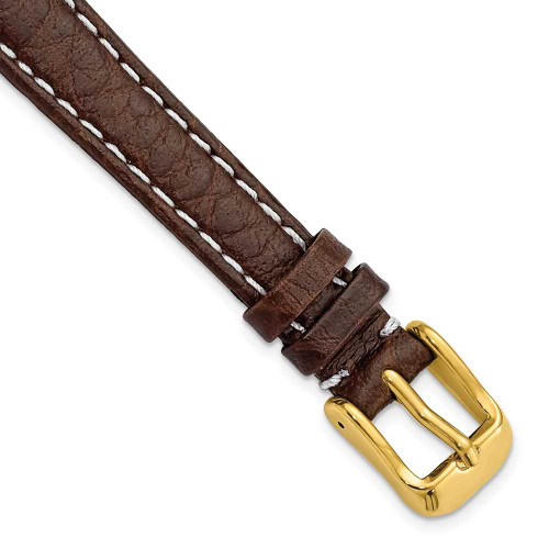 Image of 12mm 6.75" Brown Sport Leather White Stitch Gold-tone Buckle Watch Band