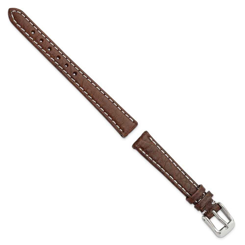 Image of 12mm 6.75" Brown Sport Leather White Stitch Silver-tone Buckle Watch Band