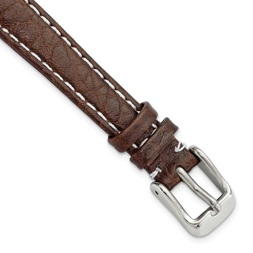 Image of 12mm 6.75" Brown Sport Leather White Stitch Silver-tone Buckle Watch Band