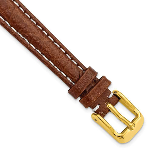 Image of 12mm 6.75" Havana Leather White Stitch Gold-tone Buckle Watch Band