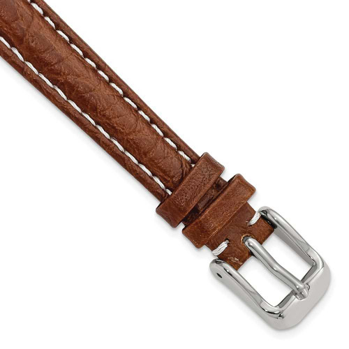 Image of 12mm 6.75" Havana Leather White Stitch Silver-tone Buckle Watch Band