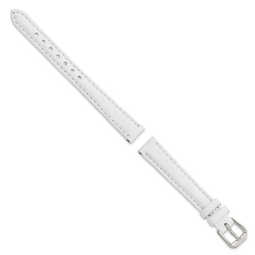Image of 12mm 6.75" White Smooth Leather Silver-tone Buckle Watch Band