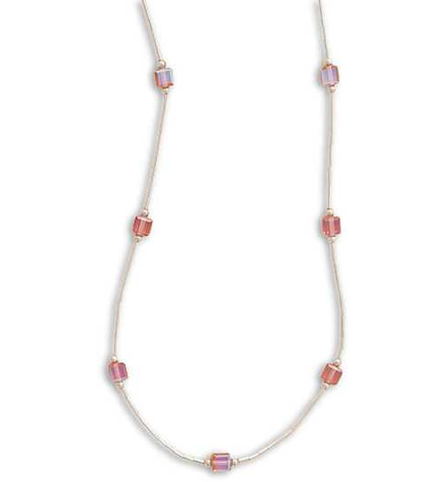 Image of 13"+2" Extension Fuchsia AB Crystal Cubes with Liquid Silver Necklace 925 Sterling Silver - LIMITED STOCK