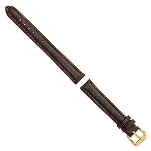 Image of 13mm 6.75" Brown Smooth Leather Gold-tone Buckle Watch Band