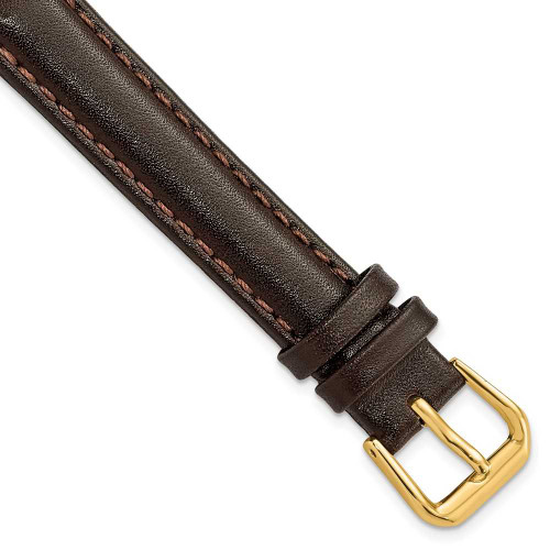 Image of 13mm 6.75" Brown Smooth Leather Gold-tone Buckle Watch Band