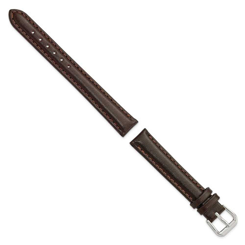 Image of 13mm 6.75" Brown Smooth Leather Silver-tone Buckle Watch Band