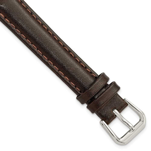 Image of 13mm 6.75" Brown Smooth Leather Silver-tone Buckle Watch Band