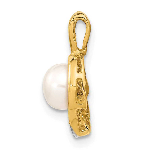 Image of 14K Gold 5-6mm White Button Freshwater Cultured Pearl .01ctw Diamond Pendant XP5291