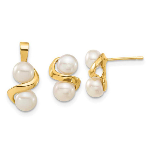 Image of 14K Gold 5-6mm White Button Freshwater Cultured Pearl Earrings & Pendant Set XF623SET