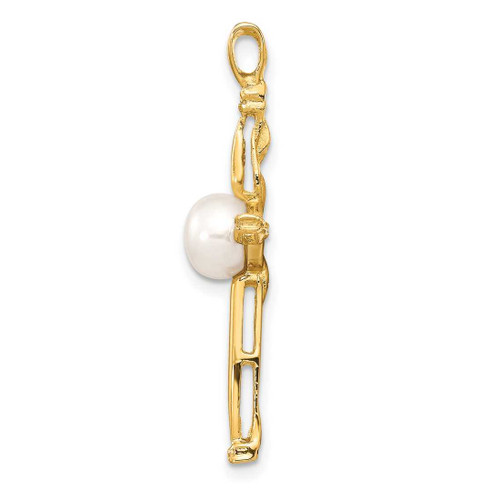 Image of 14k Gold 6-7mm Button Freshwater Cultured Pearl .02ctw Diamond Cross Pendant