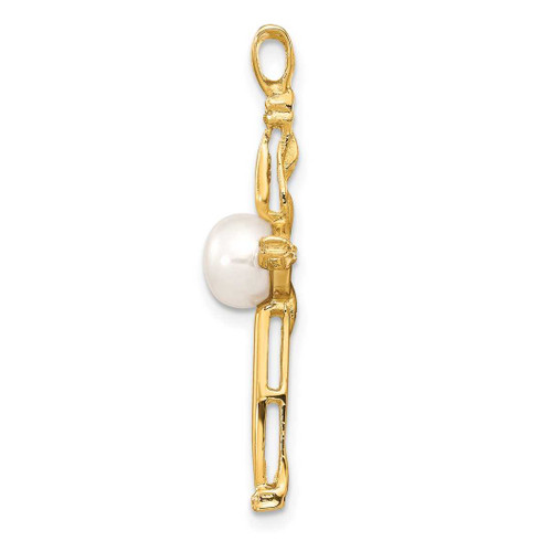 Image of 14k Gold 6-7mm Button Freshwater Cultured Pearl .02ctw Diamond Cross Pendant Image of 14k Gold 6-7mm Button Freshwater Cultured Pearl .02ctw Diamond Cross Pendant
