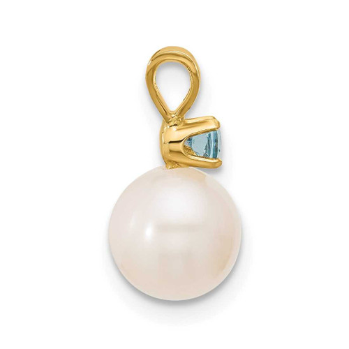 Image of 14K Gold 6-7mm White Round Freshwater Cultured Pearl Swiss Blue Topaz Pendants