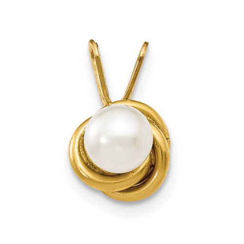 Image of 14K Gold Madi K 4mm White Round Freshwater Cultured Pearl Love Knot Pendant