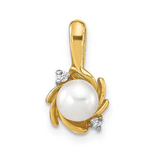 Image of 14K Gold Madi K 5-6mm Button Freshwater Cultured Pearl .02ctw Diamond Pendant