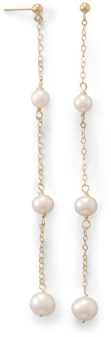 Image of 14K Gold Post Earrings with Three Cultured Freshwater Pearl Drop