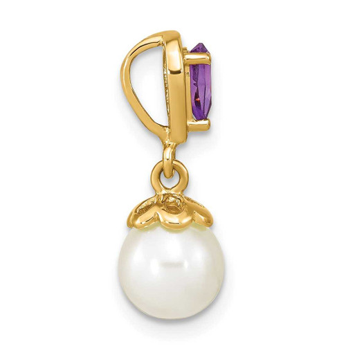 Image of 14K Gold w/ Amethyst & Freshwater Cultured Pearl Polished Chain Slide Pendant