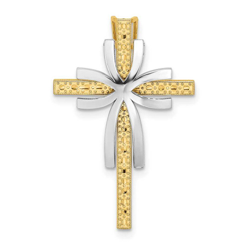 Image of 14k Gold with Rhodium 2-D Polished Textured Cross Pendant