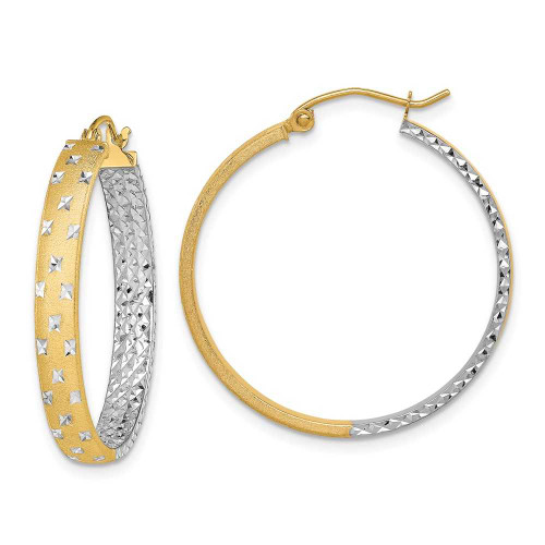 Image of 14k Gold with Rhodium Polished & Shiny-Cut In/Out Hoop Earrings TF1577