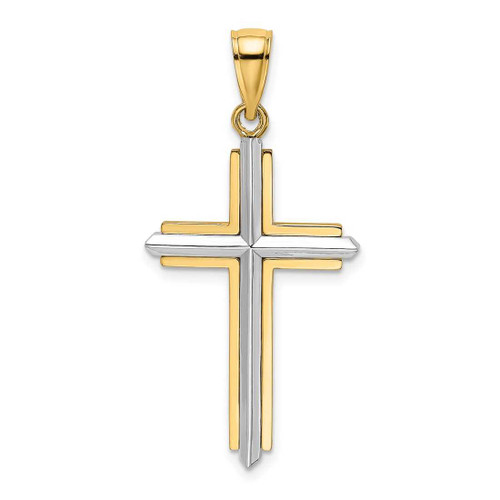 Image of 14k Gold with Rhodium Polished Cross Pendant