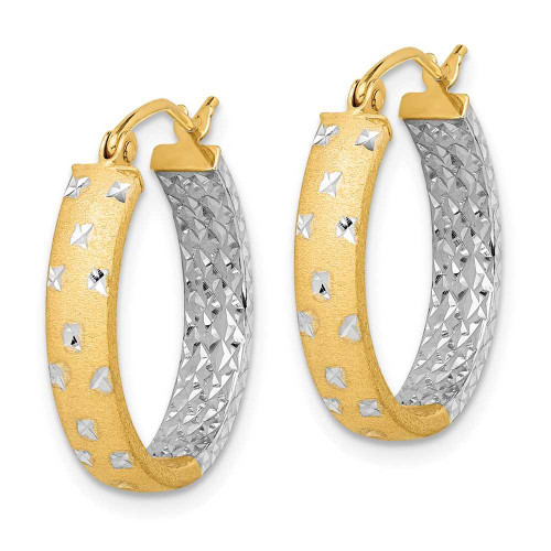 Image of 14k Gold with Rhodium Satin & Polished Shiny-Cut In/Out Hoop Earrings