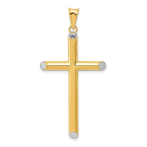 Image of 14k Gold with Rhodium-Plating 3-D Hollow Cross Pendant K3618