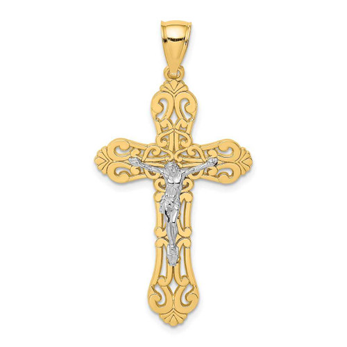 Image of 14k Gold with Rhodium-Plating Crucifix w/ Scrolled Tips Pendant K9199