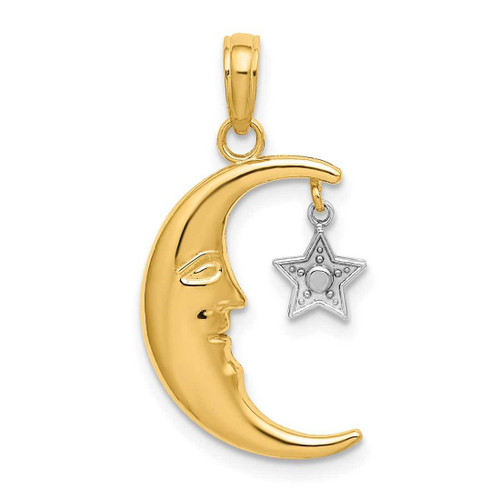 Image of 14k Gold with Rhodium-Plating Half Moon w/ Star Moveable Pendant