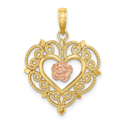 Image of 14k Rose & Yellow Gold Flower & Heart Pendant