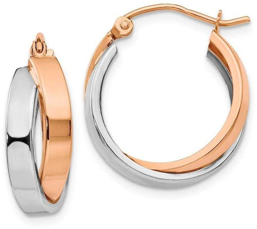 Image of 18mm 14k Rose and White Gold Polished Oval Hoop Earrings TH767