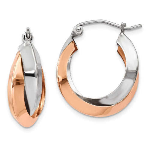 Image of 22mm 14k Rose and White Gold Polished Oval Hoop Earrings TH768