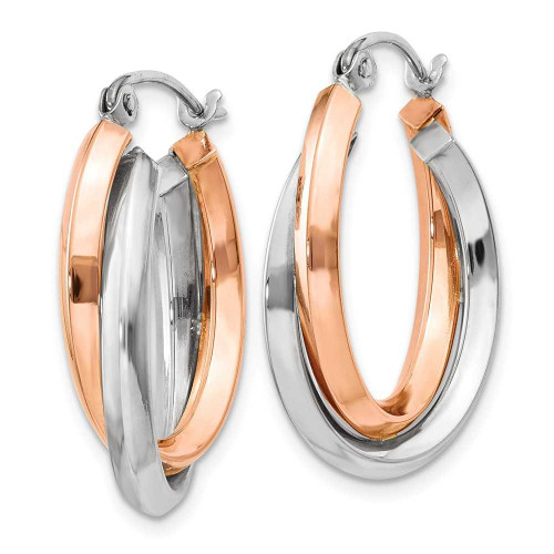 Image of 23mm 14k Rose and White Gold Polished Oval Tube Hoop Earrings