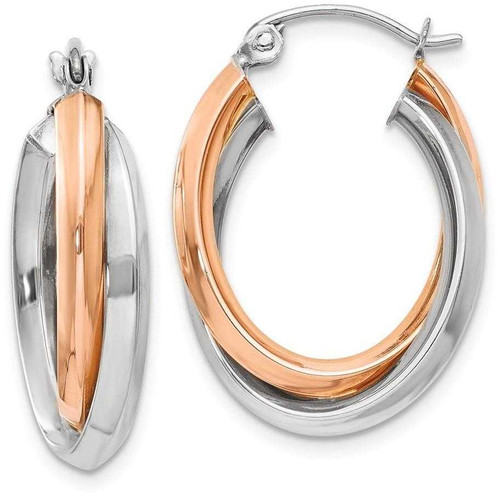 Image of 23mm 14k Rose and White Gold Polished Oval Tube Hoop Earrings