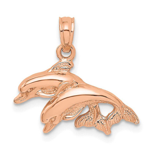 Image of 14k Rose Gold & Polished Double Dolphins Jumping Left Pendant