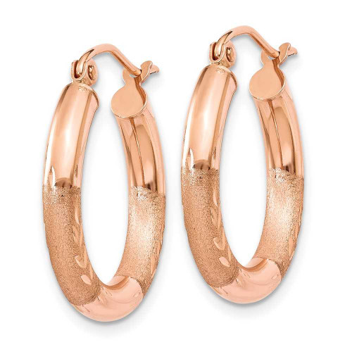 Image of 14mm 14k Rose Gold 3mm Satin & Shiny-Cut Hoop Earrings