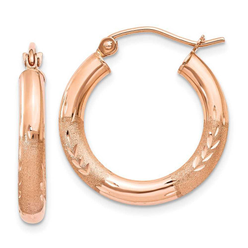 Image of 14mm 14k Rose Gold 3mm Satin & Shiny-Cut Hoop Earrings