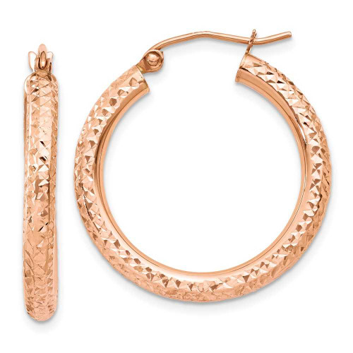 Image of 25mm 14k Rose Gold 3mm Shiny-Cut Hoop Earrings T1014