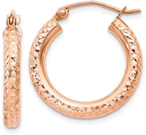 Image of 20mm 14k Rose Gold 3mm Shiny-Cut Hoop Earrings T1015