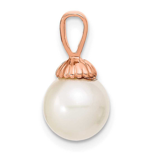 Image of 14K Rose Gold 8-9mm Round White Freshwater Cultured Pearl Pendant