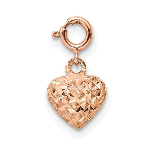 Image of 14K Rose Gold Diamond-cut Heart W/Spring Ring Charm