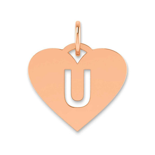 Image of 14K Rose Gold Initial Letter U Heart Initial Charm