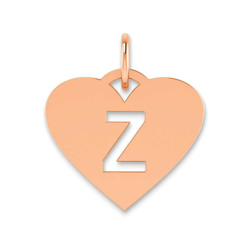 Image of 14K Rose Gold Initial Letter Z Heart Initial Charm
