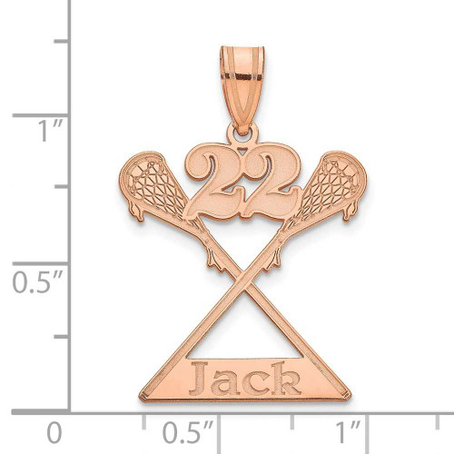 Image of 14K Rose Gold Personalized Name and Number Lacrosse Pendant