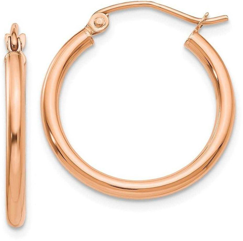 Image of 20mm 14k Rose Gold Polished 2mm Lightweight Tube Hoop Earrings TE530