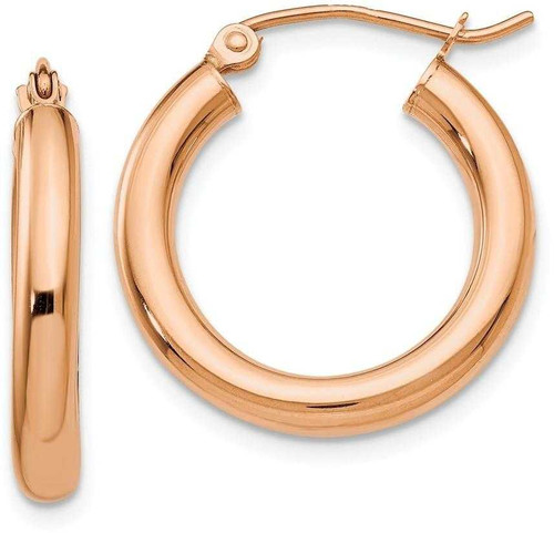 Image of 20mm 14k Rose Gold Polished 3mm Lightweight Tube Hoop Earrings T1004