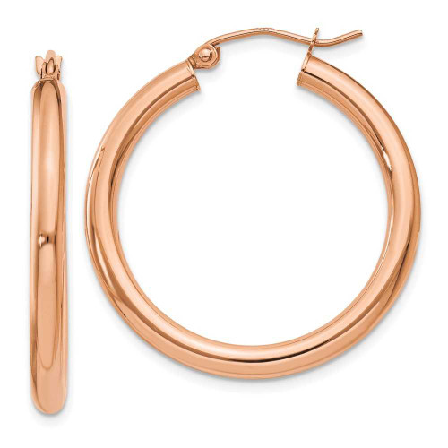 Image of 30mm 14k Rose Gold Polished 3mm Lightweight Tube Hoop Earrings T1006