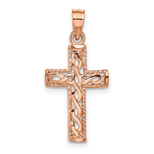 Image of 14k Rose Gold Polished Braided Cross Pendant