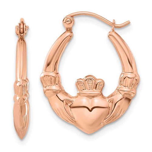 Image of 14k Rose Gold Polished Claddagh Hoop Earrings